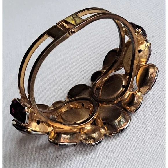 VTG Bold N Beautiful Purple Rhinestone Clamper Bracelet 1960's - Picture 7 of 16